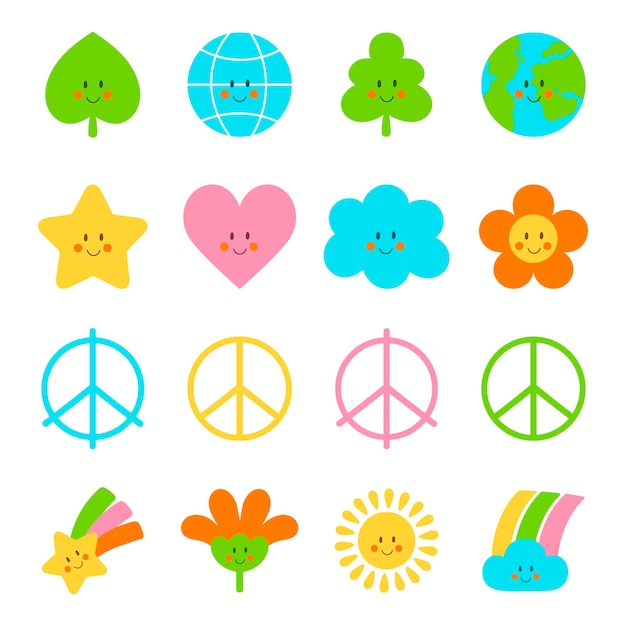 Paz doodle isolado ícone vector clipart engraçado pacífico kawaii ilustração dia mundial da felicidade