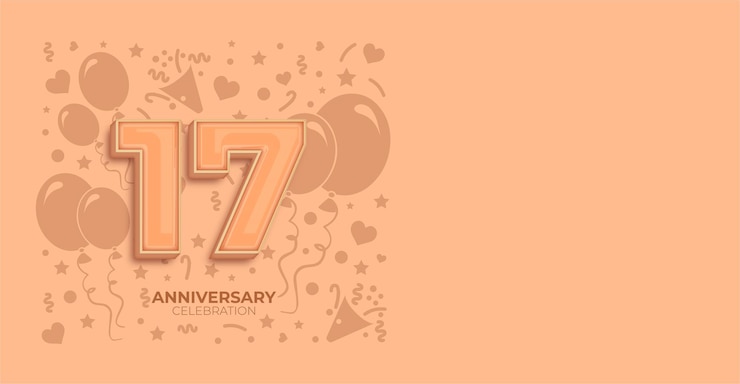 Vetor peach fuzz color effect vector banner para feliz aniversário de 17 anos ou celebrações de aniversário