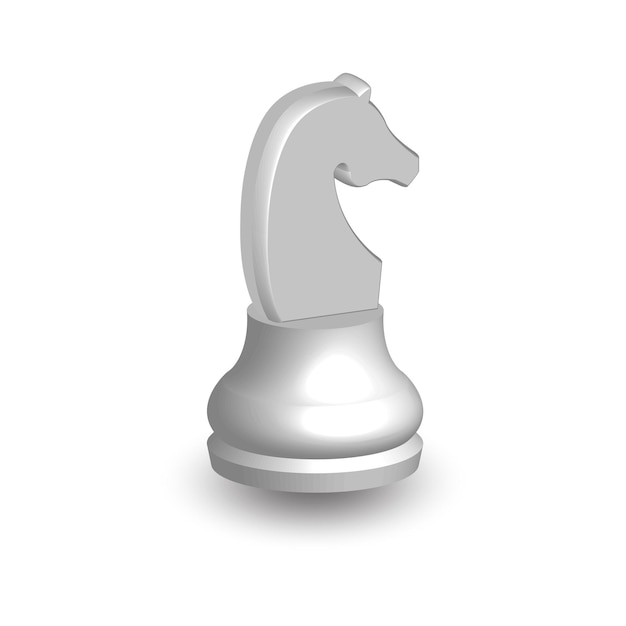 Vetor peça de xadrez branca cavalo 3d no fundo branco jogo de tabuleiro peça de xadrez 3d rendervector