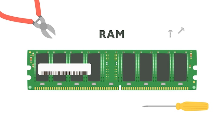 Vetor peças de computador cartão de memória ram e ferramentas de reparo