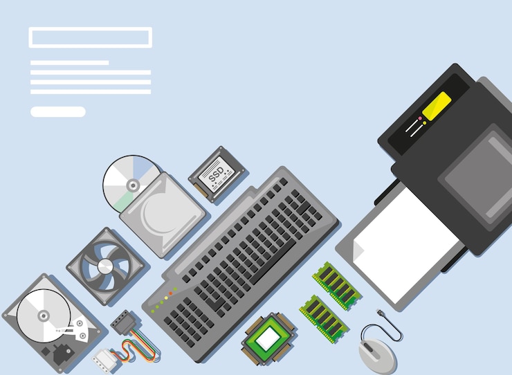 Vetor peças de computador e impressora