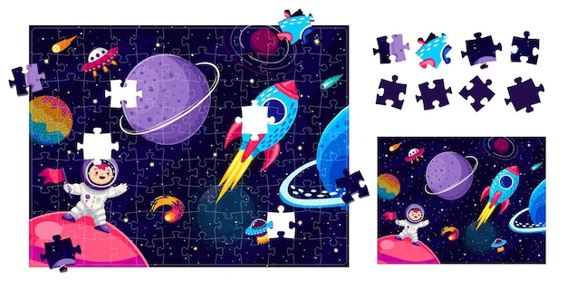 peças de jogo de quebra-cabeça de desenho animado galáxia espaço