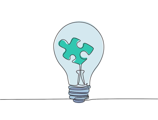 Peças de quebra-cabeça de desenho de uma única linha para o logotipo da empresa vetor quebra-cabeça de ícone de negócios de trabalho em equipe