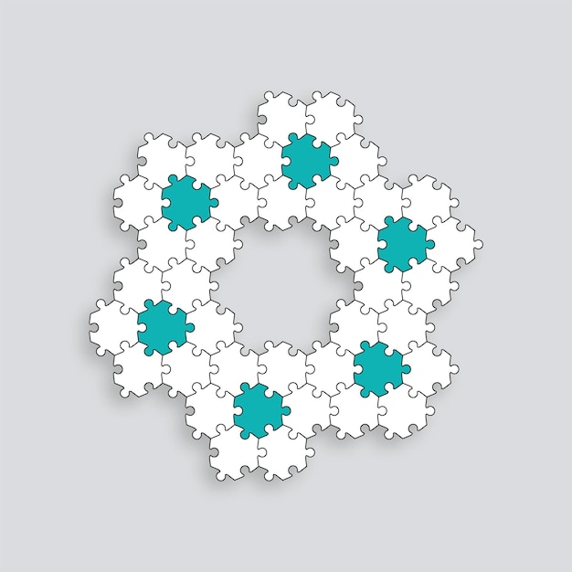 Peças de quebra-cabeça grade de quebra-cabeça jogo de mosaico de pensamento com detalhes hexagonais fundo com formas separadas