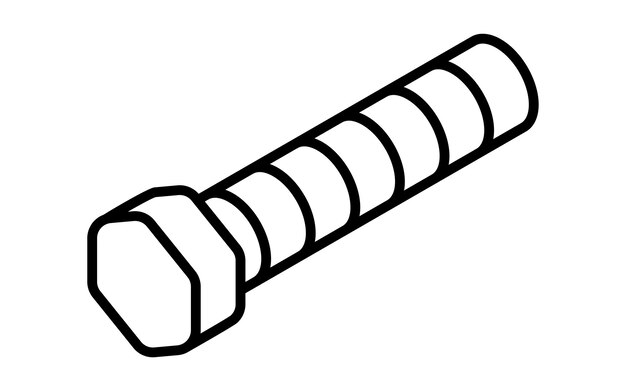 Peças esqueléticas simples do ícone isométrico de parafuso preto e branco