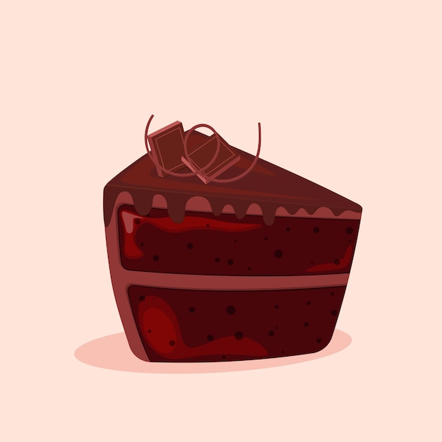 Vetor pedaço de bolo de chocolate com esmalte e decoração fatia de bolo com chocolate