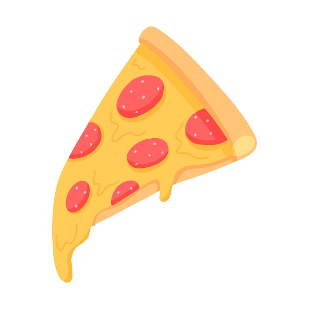 Pedaço de pizza com salame Pizza de pepperoni Fatia isolada de pizza em um fundo branco ilustração vetorial