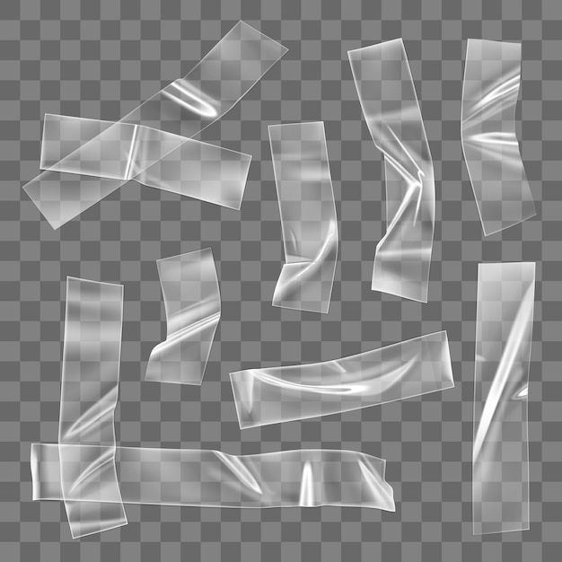 Pedaços de fita plástica adesiva transparente e cruz