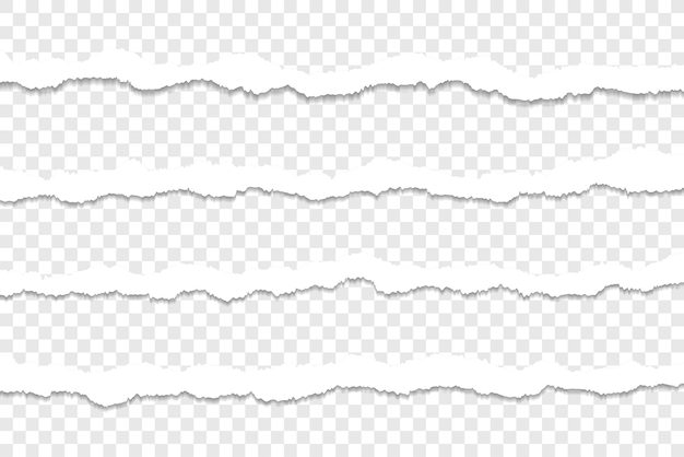 pedaços rasgados ou rasgados de papel branco com borda com sombra sobre fundo transparente