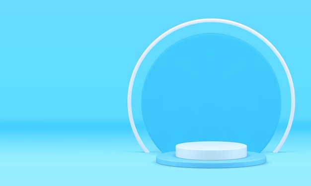 Pedestal de pódio de cilindro branco 3D com fundo de parede redonda para mostrar ilustração vetorial realista