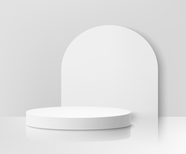 Pedestal ou pódio redondo em branco branco sobre fundo branco conceito 3d abstrato de alta qualidade caixas de cena de plataforma ilustração vetorial realista pode ser adicionado em banners, panfletos ou web