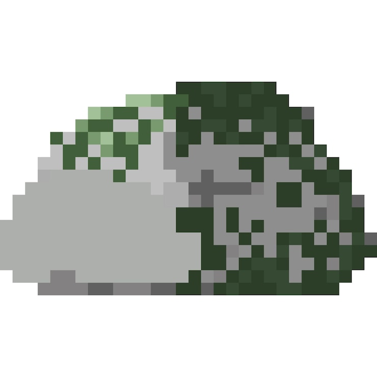 Vetor pedra de arte de pixel com elemento de musgo 4