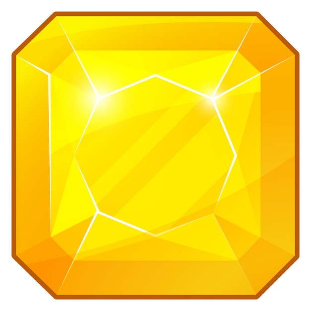 Vetor pedra preciosa quadrada amarela joia preciosa cristal brilhante isolado no fundo branco