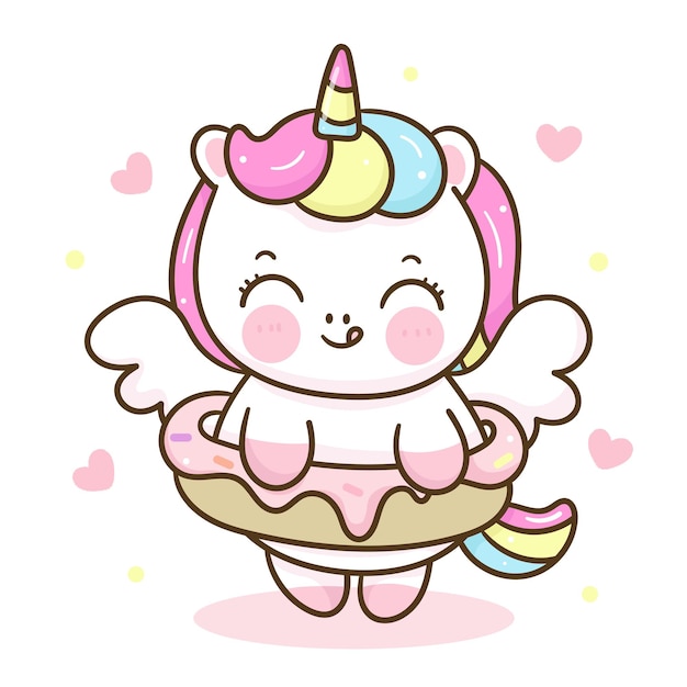 Pegasus de unicórnio fofo com desenho de kawaii de donut de dia dos  namorados