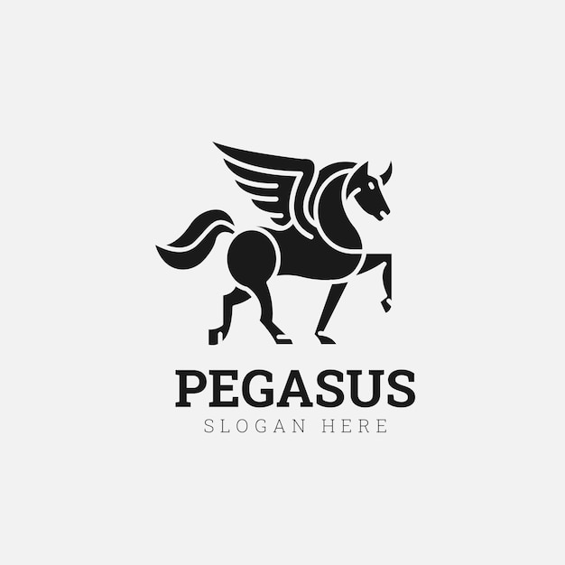 Vetor pegasus logo design cavalo arte vetorial silhueta preta simples modelo de mascote animal