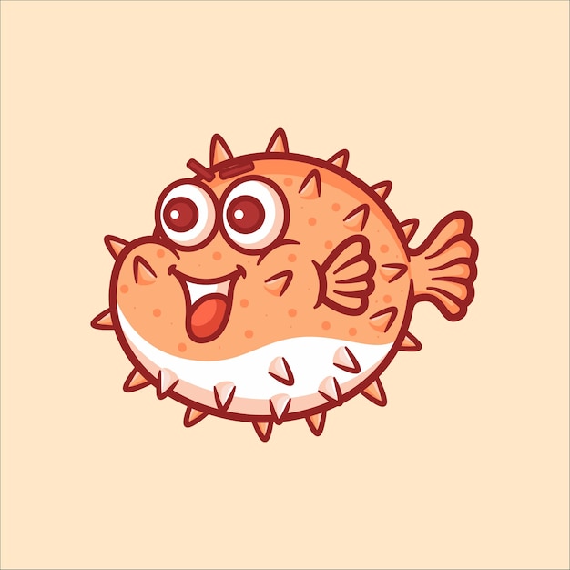 Vetor peixe-bolha, animal de ilustração de desenho animado