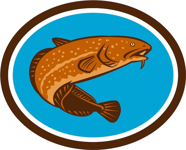 Vetor peixe burbot retro oval