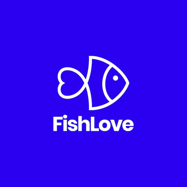 Vetor peixe com linha de aquário de comida de cauda de amor vetor de design de logotipo minimalista