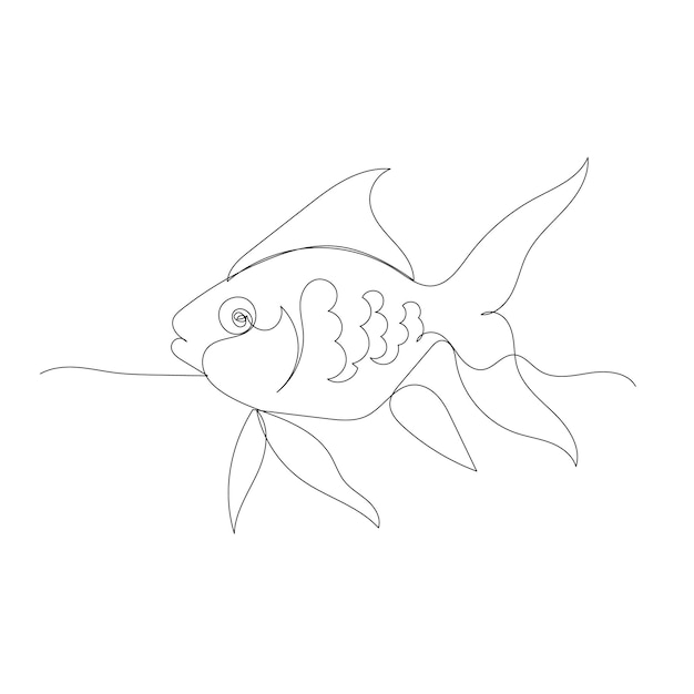 Peixe contínuo de desenho de linha única