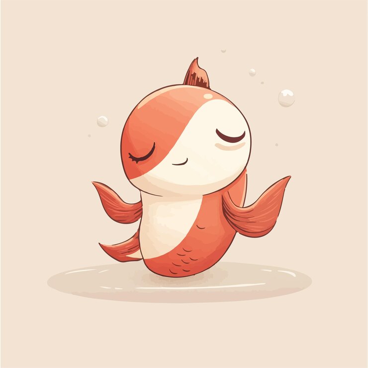 Vetor peixe de desenho animado sereno meditando em uma ilustração vetorial colorida do oceano