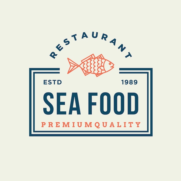 Peixe de frutos do mar para design de logotipo de linha de restaurante