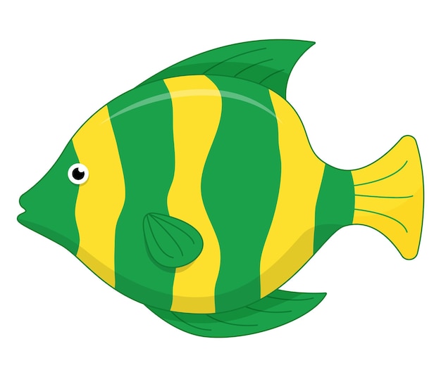 Peixe-do-mar fofo personagem de desenho animado de vetor no oceano peixes tropicais