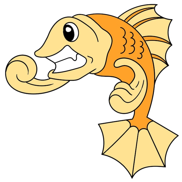 Peixe dourado dos desenhos animados está com raiva, imagem do ícone do doodle. cartoon caharacter desenho fofo doodle