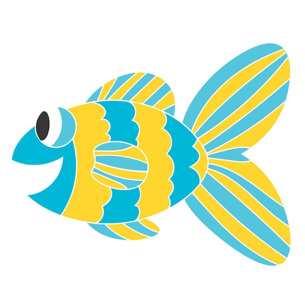 Peixe exótico engraçado peixe de desenho animado sorridente azul e amarelo animal marinho bonito colorido