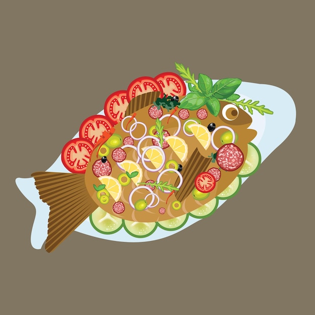 peixe grelhado em um prato de marisco jantar almoço menu com vegetais