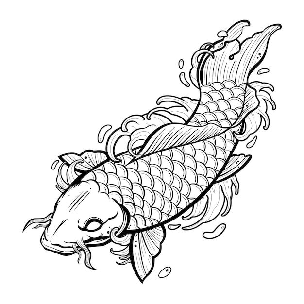 Peixe koi tatuagem preto no fundo branco