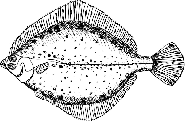 Peixe linguado desenhado à mão