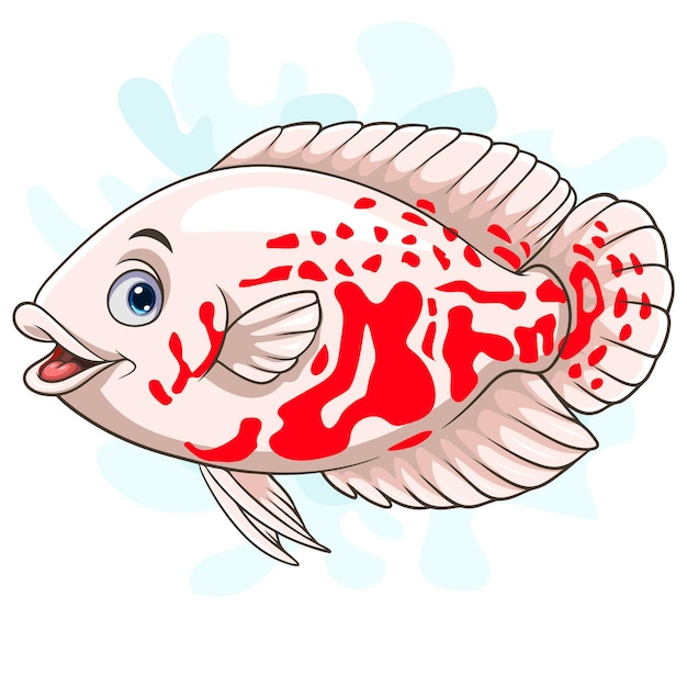 Peixe oscar branco de desenho animado em fundo branco