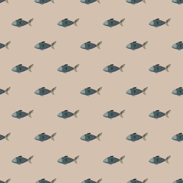 Peixe padrão sem emenda em fundo bege. ornamento minimalista com animais marinhos. molde geométrico para tecido. ilustração em vetor design.