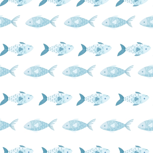 Peixe padrão sem emenda em fundo branco. ornamento moderno com animais marinhos. molde geométrico para tecido. ilustração em vetor design.