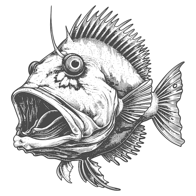 Vetor peixe pescador peixe com estilo de gravura antigo