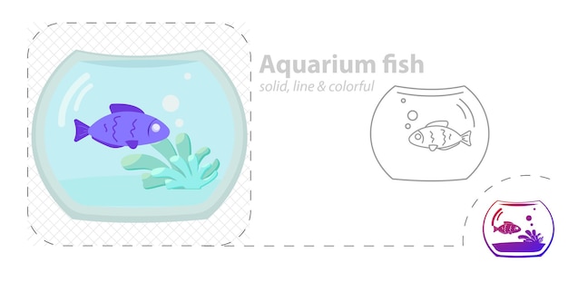 Peixes de aquário isolados peixes de ilustração plana no ícone de linha de aquário