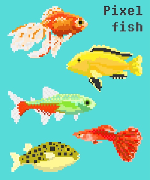 Peixes exóticos de pixel