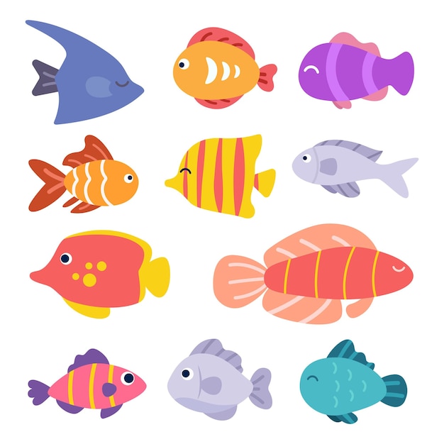 Peixes oceânicos tropicais bonitos dos desenhos animados ilustração do vetor dos peixes do mar