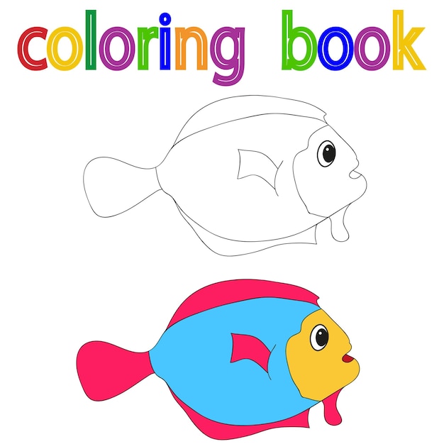 Peixes para colorir de livros isolados vetoriais