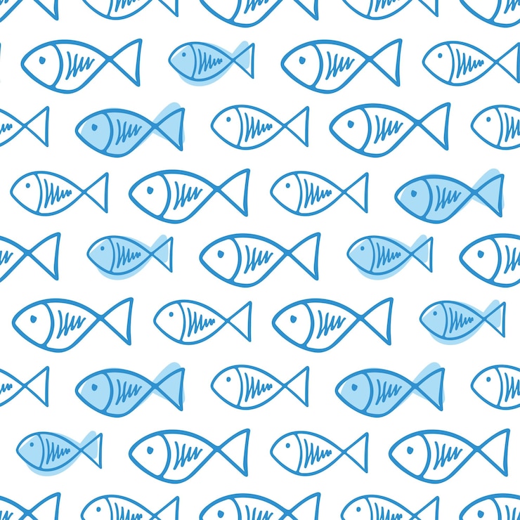 Vetor peixes vetoriais rabiscos padrão sem costura ilustração desenhada à mão fofa perfeito para impressão têxtil chá de bebê crianças decoração do quarto festa de aniversário design de embalagem papel de embrulho