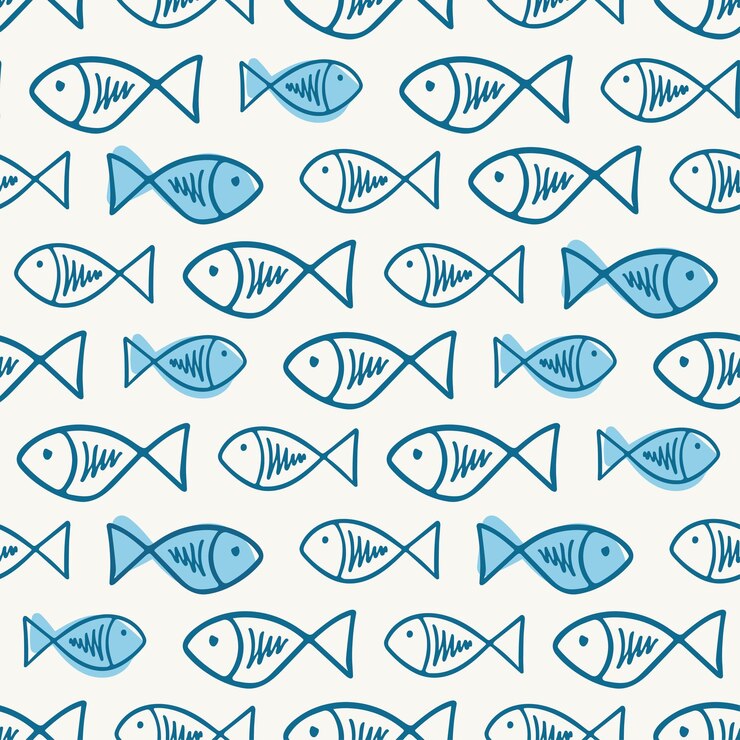 Vetor peixes vetoriais rabiscos padrão sem costura ilustração desenhada à mão fofa perfeito para impressão têxtil chá de bebê crianças decoração do quarto festa de aniversário design de embalagem papel de embrulho