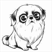 Vetor pekingese dog é uma ilustração vetorial sentada em preto e branco