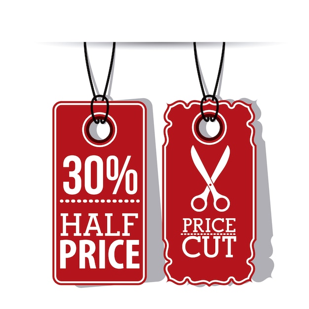 pendurado o ícone de marca vermelha. Desconto de oferta de preço e design de mercado. Design isolado. Ilustração vetorial