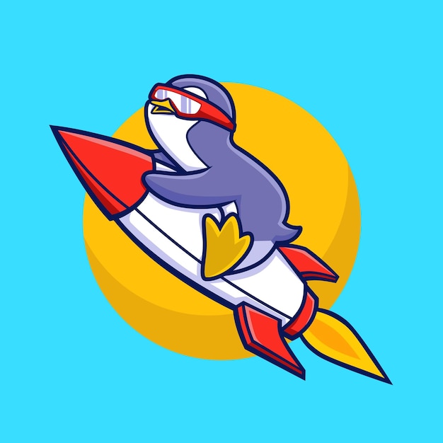 Vetor penguin ridding rocket vector ilustração para start up flat style