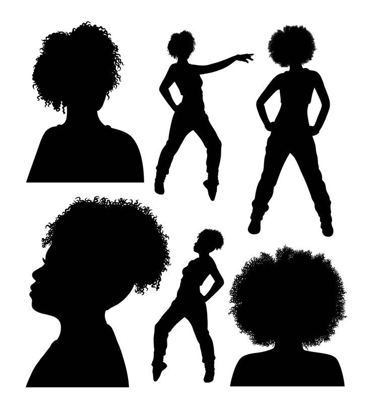 Vetor penteado afro feminino em pé pose silhueta