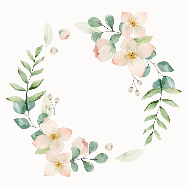 Peônia de flor rosa com aquarela de casamento de guirlanda de folhas verdes