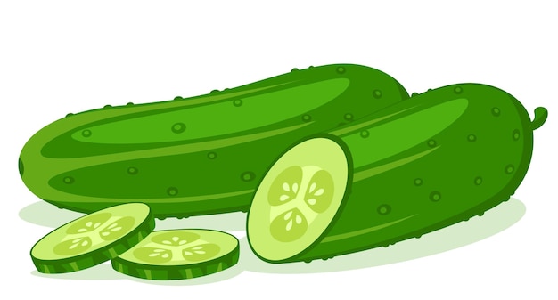 Pepino e metade com anéis fatiados fecham sobre um fundo branco.