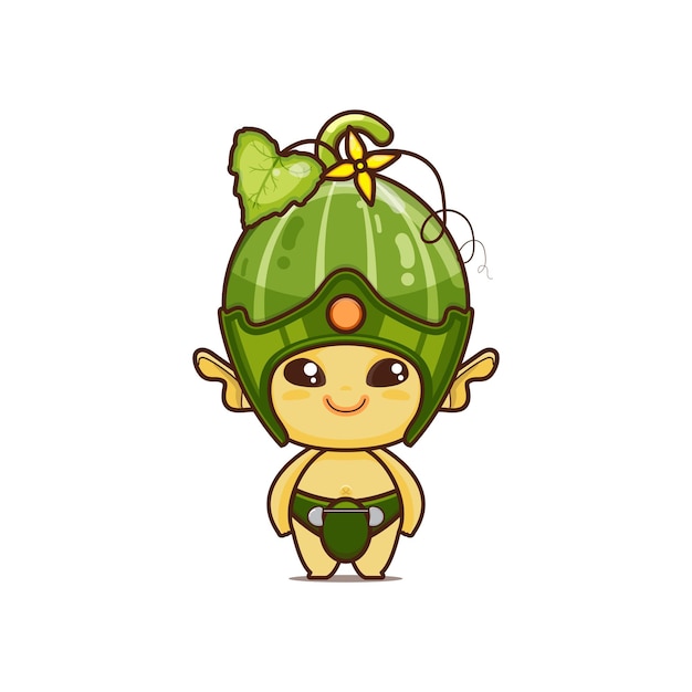 Pepino fofo personagem de desenho animado vegetal kawaii ilustração de planta e frutas mascote