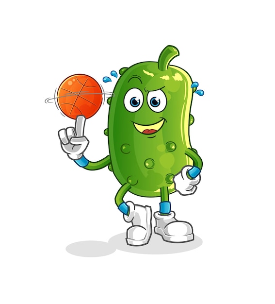 Vetor pepino jogando vetor de desenho animado de mascote de bola de basquete