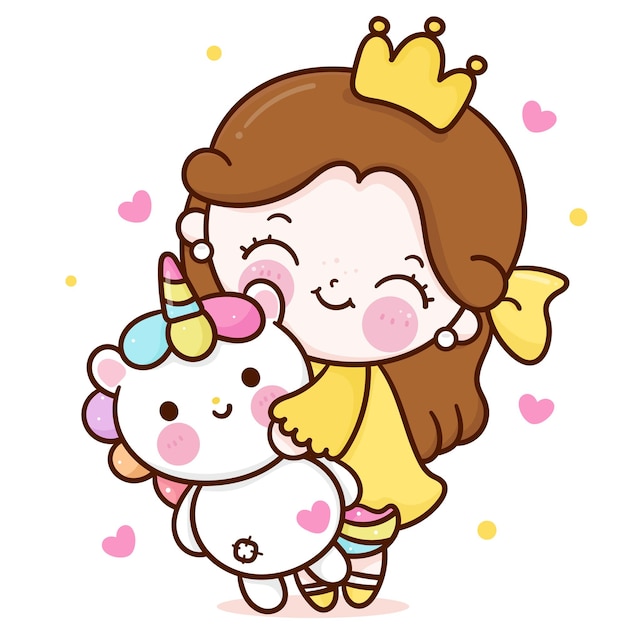 Pequena princesa fada abraço cartoon boneca unicórnio amigo fofo personagem kawaii